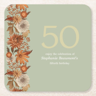 Dessous-de-verre Carré En Papier Fleur d'automne de la femme surprise 50e anniversa