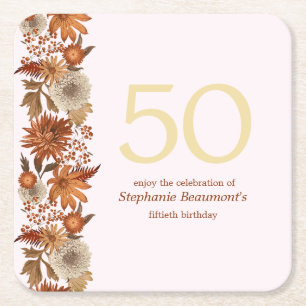 Dessous-de-verre Carré En Papier Fleur d'automne de la femme surprise 50e anniversa