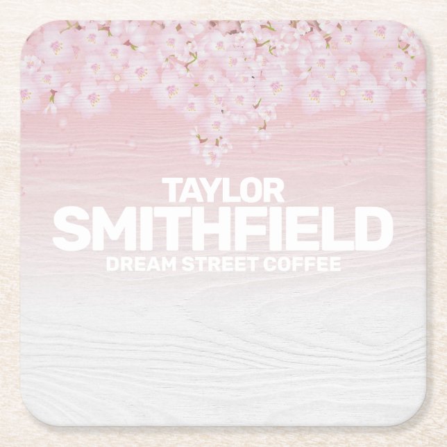 Dessous-de-verre Carré En Papier Fleur de cerisier en bois rustique (Devant)
