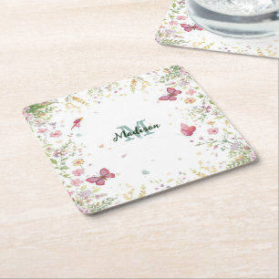 Dessous-de-verre Carré En Papier Fleur de fleur sauvage colorée de luxe papillon bl