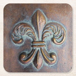 Dessous-de-verre Carré En Papier Fleur De Lis, Revêtement De Cuivre Âgé Imprimé