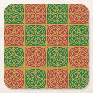 Dessous-de-verre Carré En Papier Fleur de lis rouge et vert Motif