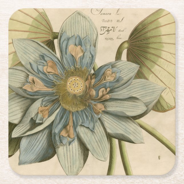 Dessous-de-verre Carré En Papier Fleur de Lotus bleu sur l'arrière - plan bronzage (Devant)