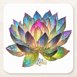Dessous-de-verre Carré En Papier Fleur de lotus colorée en verre teinté sur fond bl