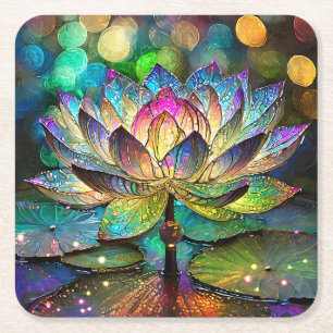 Dessous-de-verre Carré En Papier Fleur de lotus vibrante en verre teinté