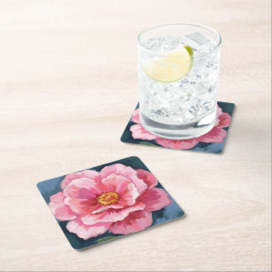 Dessous-de-verre Carré En Papier Fleur de pivoine rose aquarelle florale