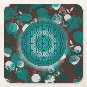Dessous-de-verre Carré En Papier fleur de vie, géométrique sacrée, zen, chakra,  