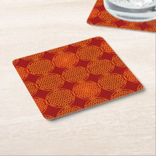 Dessous-de-verre Carré En Papier Fleur de vie - motif de timbre - orange rouge