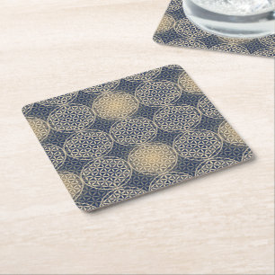 Dessous-de-verre Carré En Papier Fleur de vie - motif de timbre - sable bleu