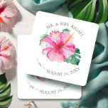 Dessous-de-verre Carré En Papier Fleur d'Hibiscus Mariage tropical<br><div class="desc">Apportez une pop de rose vif à votre dîner de répétition ou à votre soirée de fiançailles avec ces étonnants dessous de verre tropicaux mariages. Conçus avec une réplique de mon oeuvre originale d'aquarelle, ils présentent de belles fleurs d'hibiscus et des feuilles luxuriants de palmiers monstères dans des tons roses...</div>