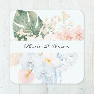 Dessous-de-verre Carré En Papier Fleur Florale Tropicale de Aquarelle Personnalisée