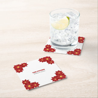 Dessous-de-verre Carré En Papier Fleur géométrique rouge et or