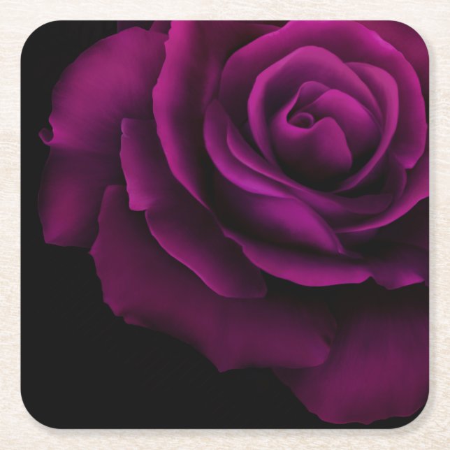 Dessous-de-verre Carré En Papier Fleur gothique de rose violet-rouge (Devant)