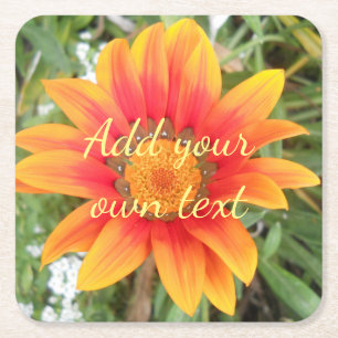 Dessous-de-verre Carré En Papier Fleur Orange Simple Texte Personnalisé