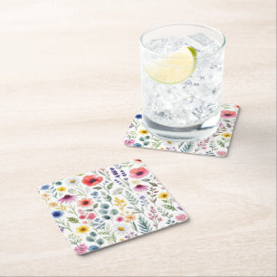 Dessous-de-verre Carré En Papier Fleur Sauvage Aquarelle Prairie Botanique Florale