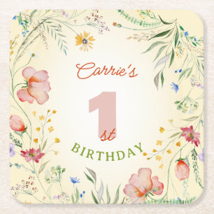 Dessous-de-verre Carré En Papier Fleur sauvage Floral Girl's 1er premier anniversai