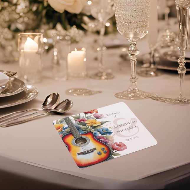 Dessous-de-verre Carré En Papier Fleur sauvage guitare Ampersand Mariage musical (Créateur téléchargé)