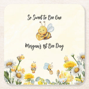 Dessous-de-verre Carré En Papier Fleur sauvage So Sweet Bee One 1st Bee Day Anniver