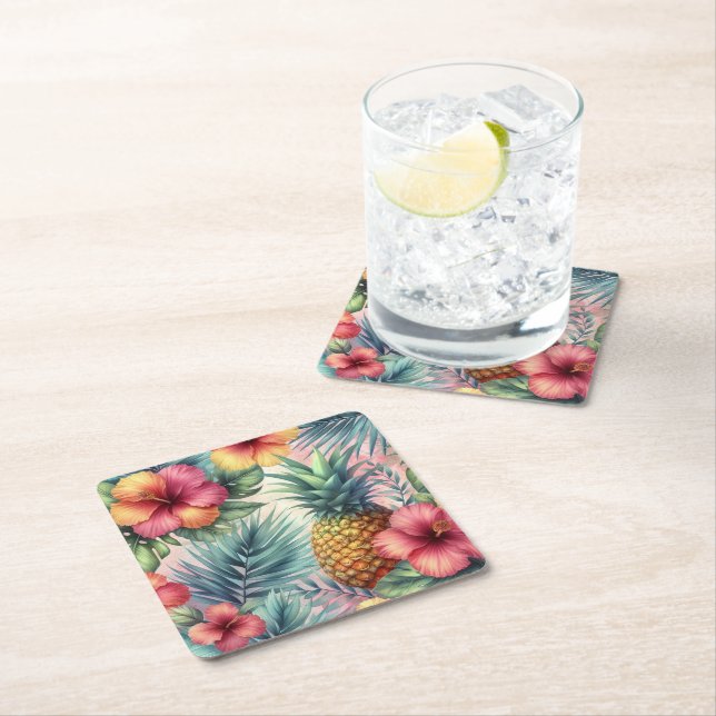 Dessous-de-verre Carré En Papier Fleur tropicale (En situation)