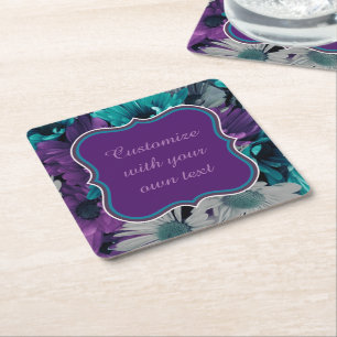 Dessous-de-verre Carré En Papier Fleur violette et bleue Smash Texte personnalisé