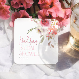 Dessous-de-verre Carré En Papier Fleurs à l'aquarelle Élégante douche de mariée