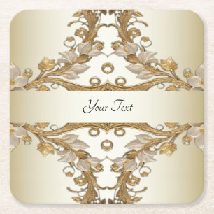 Dessous-de-verre Carré En Papier Fleurs blanches Dessous de verre de papier or déco