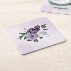 Dessous-de-verre Carré En Papier fleurs blanches violettes verdure