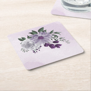 Dessous-de-verre Carré En Papier fleurs blanches violettes verdure