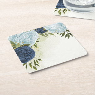 Dessous-de-verre Carré En Papier fleurs bleu marine poussiéreux mariage