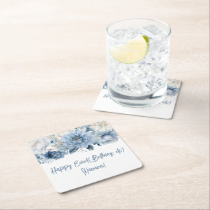 Dessous-de-verre Carré En Papier Fleurs Bleu Poussiéreux Floral Fête