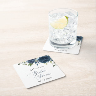 Dessous-de-verre Carré En Papier Fleurs bleues de la Marine, Verdure, Boho, Fête de