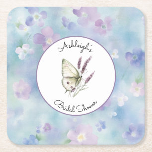 Dessous-de-verre Carré En Papier Fleurs Bleues Lavande Blanches Violettes Enterreme