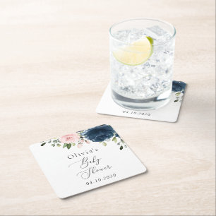 Dessous-de-verre Carré En Papier Fleurs Bleues Marine, Fleurs Roses, Baby shower