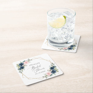 Dessous-de-verre Carré En Papier Fleurs Bleues Marine, Fleurs Roses, Fête des marié