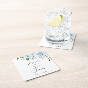 Dessous-de-verre Carré En Papier Fleurs bleues poussiéreuses, Verdure, Boho, Baby s