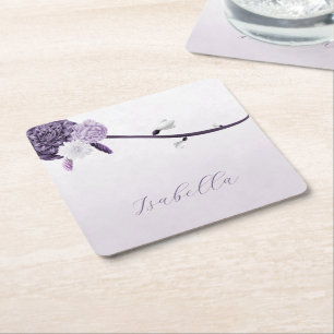 Dessous-de-verre Carré En Papier fleurs botaniques violettes romantiques mariage
