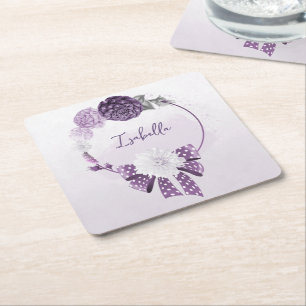 Dessous-de-verre Carré En Papier fleurs botaniques violettes romantiques mariage