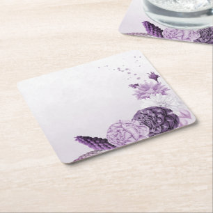 Dessous-de-verre Carré En Papier fleurs botaniques violettes romantiques mariage