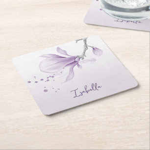 Dessous-de-verre Carré En Papier fleurs botaniques violettes romantiques mariage