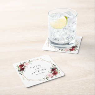 Dessous-de-verre Carré En Papier Fleurs Bourgogne, Fleurs roses, Verdure, Mariage