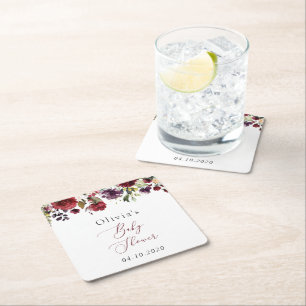 Dessous-de-verre Carré En Papier Fleurs Bourgognes, Fleurs Roses, Boho, Baby shower