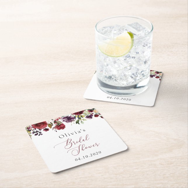 Dessous-de-verre Carré En Papier Fleurs Bourgognes, Fleurs Roses, Fête des mariées  (En situation)