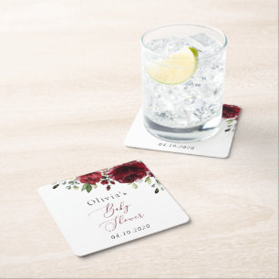 Dessous-de-verre Carré En Papier Fleurs Bourgognes, Fleurs Rouges, Boho, Baby showe