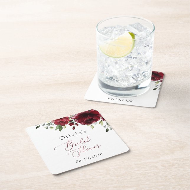 Dessous-de-verre Carré En Papier Fleurs Bourgognes, Fleurs Rouges, Boho, Fête des m (En situation)