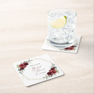 Dessous-de-verre Carré En Papier Fleurs Bourgognes, Fleurs Rouges, Fête des mariées