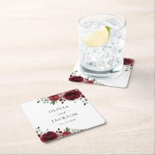 Dessous-de-verre Carré En Papier Fleurs Bourgognes, Fleurs rouges, Mariage Floral