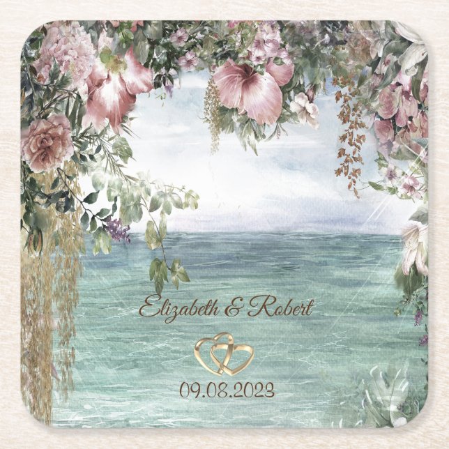 Dessous-de-verre Carré En Papier Fleurs Chic Océan  (Devant)