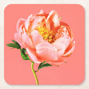Dessous-de-verre Carré En Papier Fleurs   Coral Peony Blossom