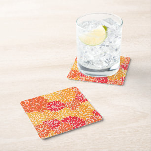 Dessous-de-verre Carré En Papier Fleurs Dahlia, Motif De Fleurs, Dahlia Orange