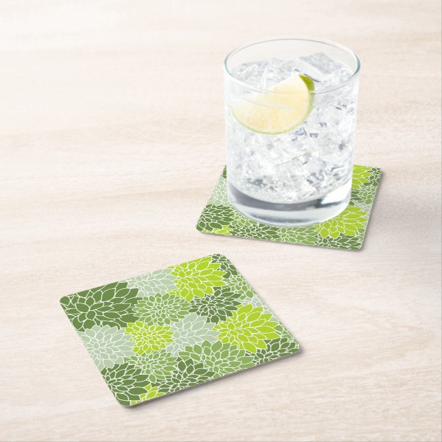 Dessous-de-verre Carré En Papier Fleurs Dahlia, Motif De Fleurs, Dahlia Verte (En situation)